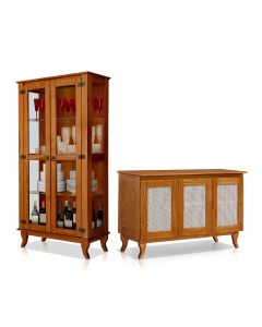Conjunto Sala de Jantar Cristaleira de Madeira Antiga com Buffet 3 Portas Premium Castanho