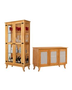 Conjunto Cristaleira de Madeira Antiga com Buffet 3 Portas em Madeira Premium Imbuia