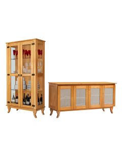 Conjunto Cristaleira com Buffet 4 Portas em Madeira Maciça Acabamento Premium Imbuia