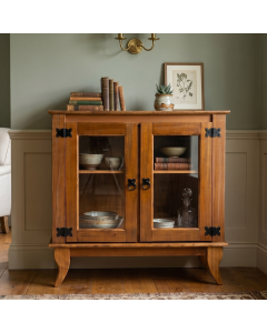 Barzinho com 2 Portas Imperial em Madeira e Vidro para Sala e Área Gourmet com Design - Castanho