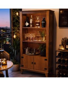 Bar Adega Madeira Maciça Rubi Imperial 2 Portas Prateleiras Estilo Vintage Castanho