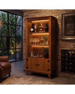 Bar Adega com Led Madeira Maciça Rubi Imperial 2 Portas Prateleiras Estilo Vintage Castanho