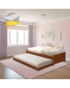 Cama Solteiro com Auxiliar Bibox Bicama Infantil Gabrieli com 2 Colchões Inclusos Castanho