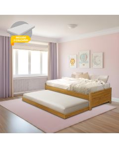 Cama Solteiro com Auxiliar Bibox Bicama Infantil Gabrieli com 2 Colchões Inclusos Imbuia