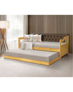 Bicama Dublin Estofado Capitonê Veludo Marrom Madeira com Cama Auxiliar 2 Colchões - Imbuia