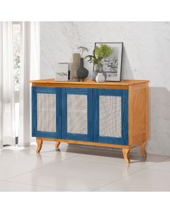 Buffet Aparador Tela 3p Madeira Maciça Deltan - Azul / Imbuia
