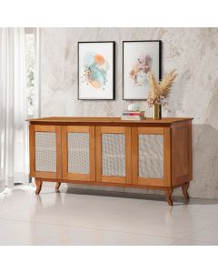 Buffet Aparador Madeira Vintage Luxo Tela 4p Deltan Castanho - Atraente Móveis