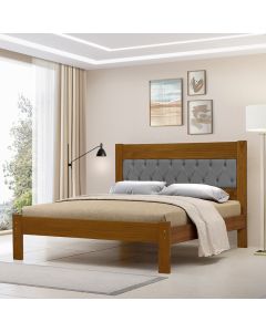 Cama de Casal Viena com Cabeceira Captonê Veludo Cinza Madeira Castanho
