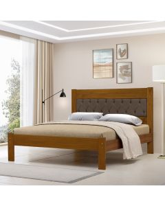 Cama de Casal Viena com Cabeceira Captonê Veludo Marrom Madeira Castanho
