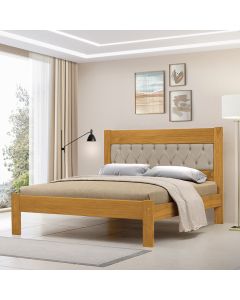 Cama de Casal Viena com Cabeceira Captonê Veludo Bege Madeira Imbuia