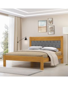 Cama de Casal Viena com Cabeceira Captonê Veludo Cinza Madeira Imbuia