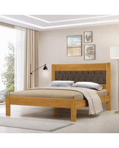 Cama de Casal de Madeira Imbuia Viena com Cabeceira Estofada Veludo Marrom