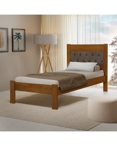 Cama de Solteiro Viena com Cabeceira Captonê Veludo Marrom Madeira Castanho