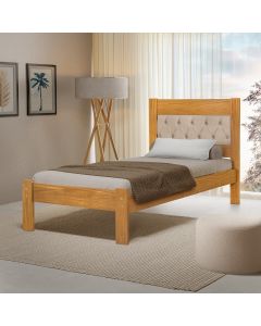 Cama de Solteiro Viena Cabeceira Captonê Veludo Bege Madeira Imbuia