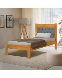 Cama de Solteiro Viena Cabeceira Captonê Veludo Cinza Madeira Imbuia