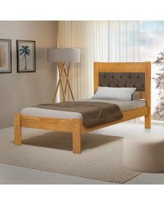 Cama de Solteiro de Madeira Imbuia Viena com Cabeceira Estofada Veludo Marrom
