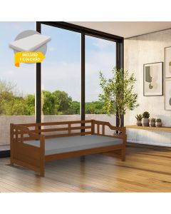 Cama Zurique com Colchão Mona Solteiro Madeira Maciça com Acabamento Premium Castanho