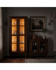 Kit Cristaleira Requinte e Barzinho Imperial 2 Portas em Madeira com Vidro para Sala - Castanho