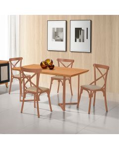 Conjunto Mesa Madeira Maciça Alice 1,20m com 4 Cadeiras Aço Karina Cobre