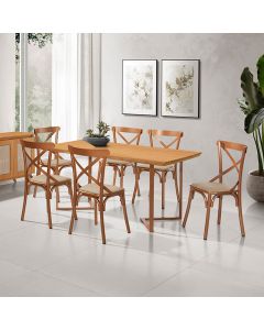 Conjunto Mesa Madeira Maciça Alice 1,60m com 6 Cadeiras Aço Karina Cobre