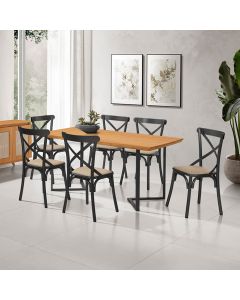 Conjunto Mesa Madeira Maciça Alice 1,60m com 6 Cadeiras Aço Karina Preto