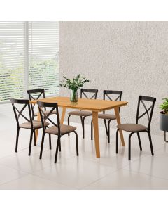 Conjunto Mesa de Jantar Industrial em Madeira Maciça Milenna com 6 Cadeiras Karen Preta 160x80 Imbuia