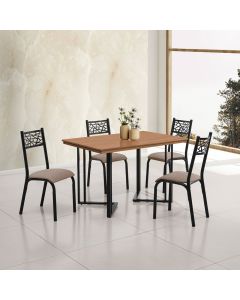 Conjunto Sala de Jantar Industrial Michigan 1,20 Tampo Castanho com 4 Cadeiras Jasmin Assento Bege