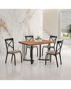 Conjunto Sala de Jantar Industrial Michigan 1,20 Tampo Castanho com 4 Cadeiras Karen Assento Bege
