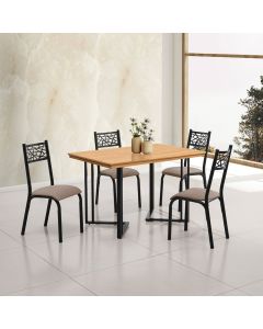 Conjunto Sala de Jantar Industrial Michigan 1,20 Tampo Imbuia com 4 Cadeiras Jasmin Assento Bege