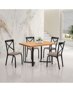 Conjunto Sala de Jantar Industrial Michigan 1,20 Tampo Imbuia com 4 Cadeiras Karen Assento Bege