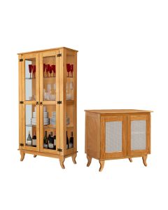 Kit Cristaleira com Aparador Madeira Maciça Design Rustico para Sala Completa Imbuia