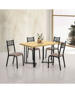 Conjunto Sala de Jantar Industrial Michigan 1,20 Tampo Imbuia com 4 Cadeiras Karen Assento Bege