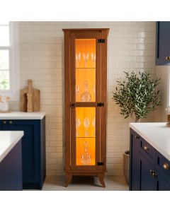Cristaleira Alta Torre Contemporâneo 1 Porta com Led Elegante Rústico Madeira Maciça Domus Castanho