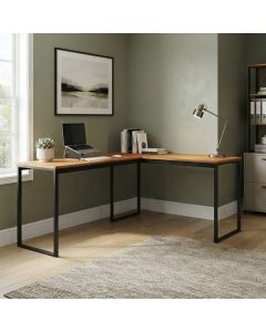 Escrivaninha em L Office Industrial Madeira e Aço Mesa para Home Office Escritório Moderno