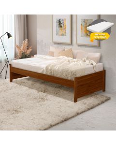 Cama Solteiro com Colchão Gabrieli Madeira Maciça Durável Castanho