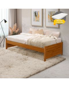 Cama Solteiro com Colchão Mona Turca Gabrieli Madeira Maciça Imbuia