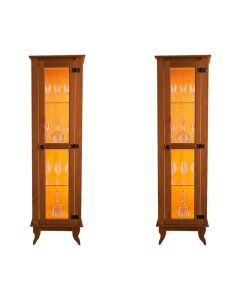 Conjunto 2 Cristaleira Alta Torre Moderno Sala/quarto Organizador Madeira Maciça 1 Porta Led Castanh