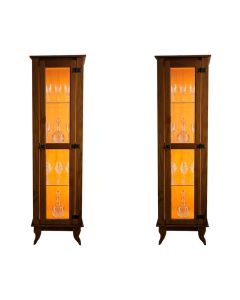 Conjunto 2 Cristaleira Alta Torre Moderno Sala/quarto Organizador Madeira Maciça 1 Porta Led Castanh