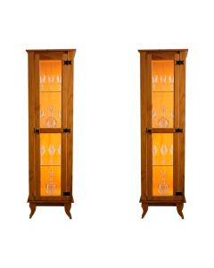 Conjunto 2 Cristaleira Alta Torre Moderno Sala/quarto Organizador Madeira Maciça 1 Porta Led Freijó