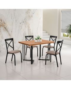 Mesa de Jantar Michigan 120x120 em Madeira Maciça Castanho Base Preta