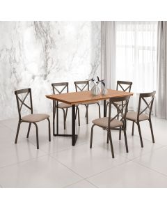 Mesa Michigan 160x160 Estilo Industrial com Pés de Madeira Castanho Base Preta