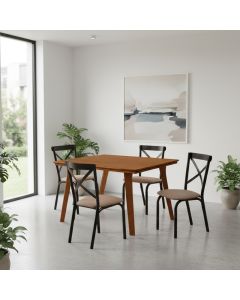 Mesa de Jantar Millena 120cm em Madeira Maciça Estilo Contemporâneo Castanho