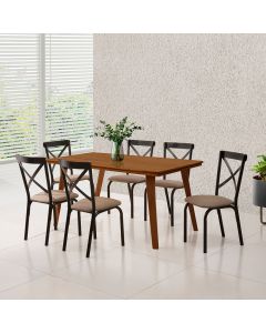 Mesa de Jantar Millena 160cm em Madeira Maciça Estilo Contemporâneo Castanho