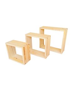 Kit 3 Nichos Decorativos P-M-G Madeira Pinus Cor Natural - Casa Da Madeira