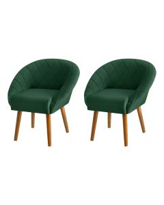 Kit 2 Poltronas Decorativas Giovana Pés Palito Veludo Verde
