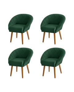 Kit 4 Poltronas Decorativas Giovana Pés Palito Veludo Verde
