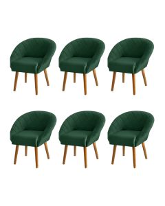 Kit 6 Poltronas Decorativas Giovana Pés Palito Veludo Verde