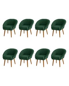 Kit 8 Poltronas Decorativas Giovana Pés Palito Veludo Verde