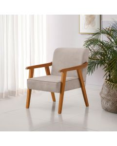 Poltrona Decorativa Paola Base em Madeira Veludo Bege