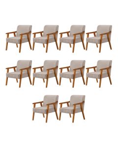 Kit 10 Poltronas Decorativas Paola Base em Madeira Veludo Bege